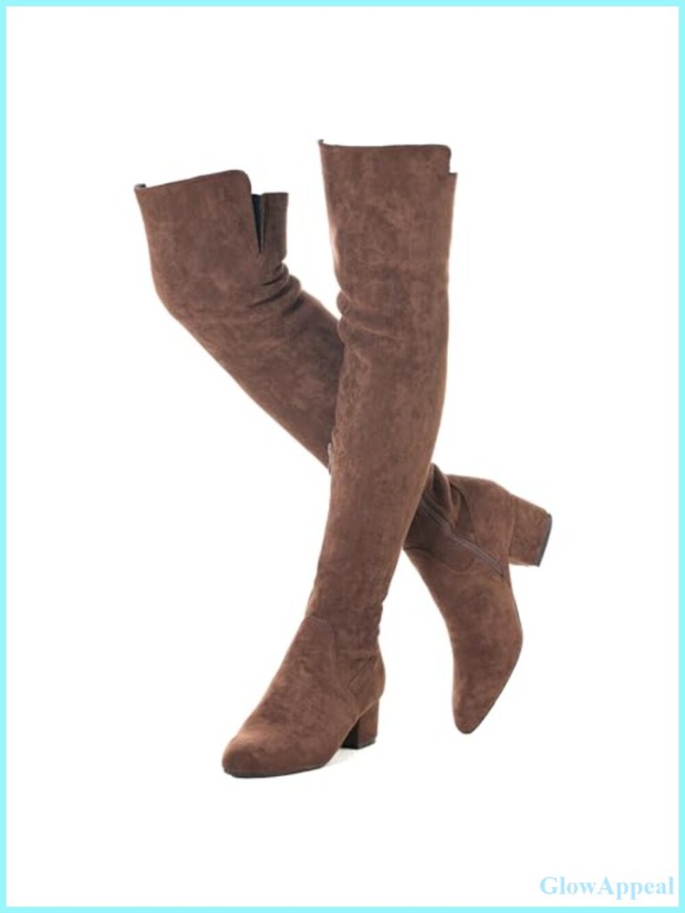 Women Over the Knee Boots Faux Suede Pointed Toe Chunky Low Heel